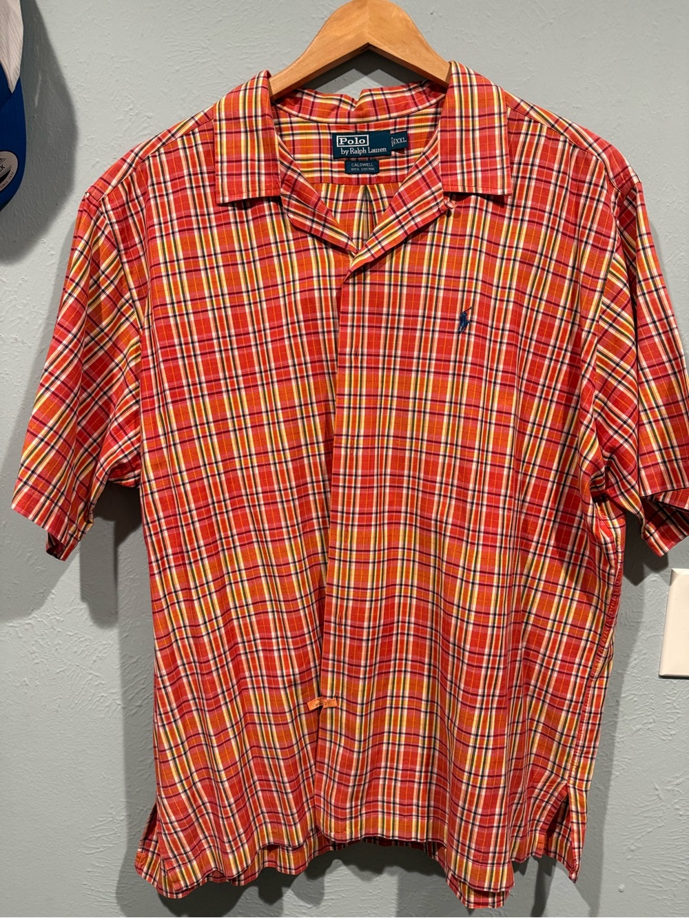 Vintage Polo Ralph Lauren Caldwell Shirt XXL Orange Plaid Camp Collar
